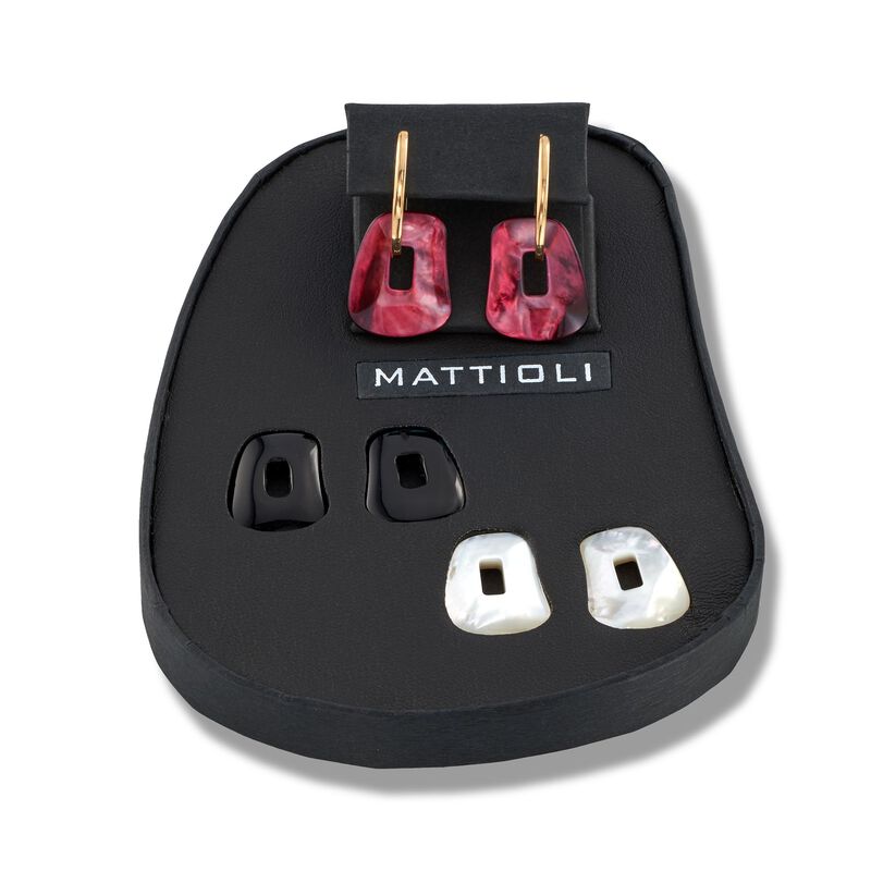 Mattioli &quot;Puzzle&quot; 18kt Yellow Gold Earrings with Three Interchangeable Drops: Black Onyx and Multicolored Mother-Of-Pearl. 7/8&quot; image number 2