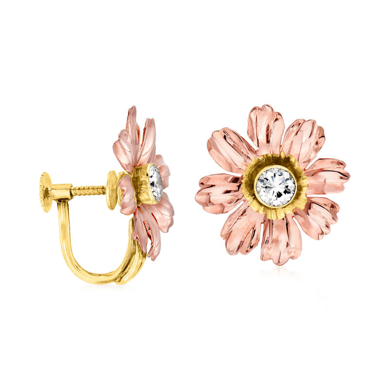 C. 1960 Vintage .77 ct. t.w. Diamond Flower Earrings in 14kt Two-Tone Gold image number 2
