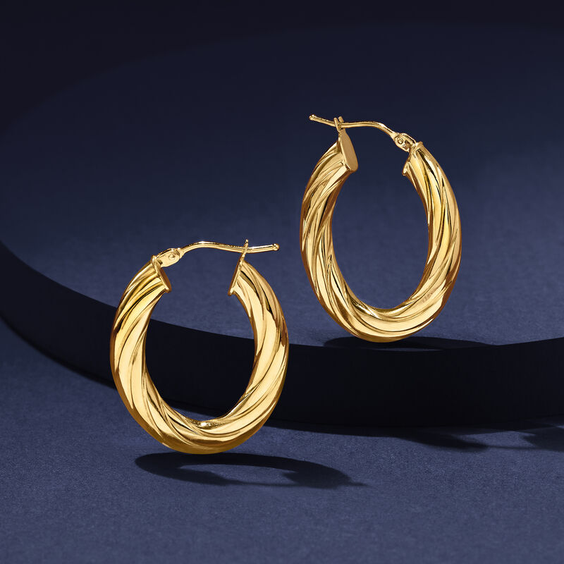 Italian 14kt Yellow Gold Oval Hoop Earrings. 1" image number 2