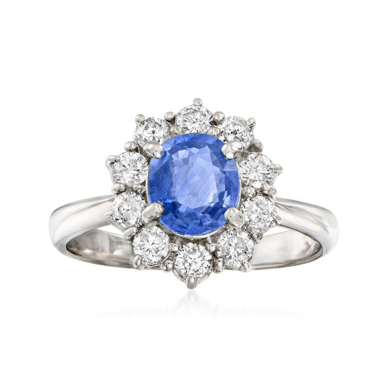 C. 1990 Vintage 1.15 Carat Sapphire and .60 ct. t.w. Diamond Ring in Platinum. Size 6 image number 0