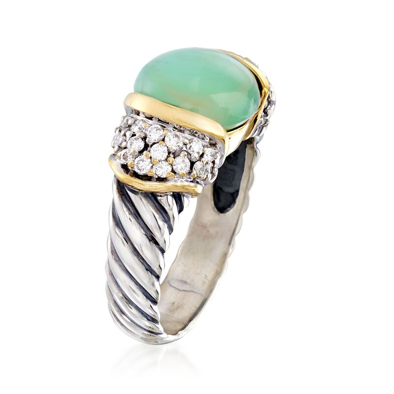 C. 1990 Vintage David Yurman "Capri" Green Chalcedony and .55 ct. t.w. Diamond Ring in Sterling and 18kt Gold image number 2