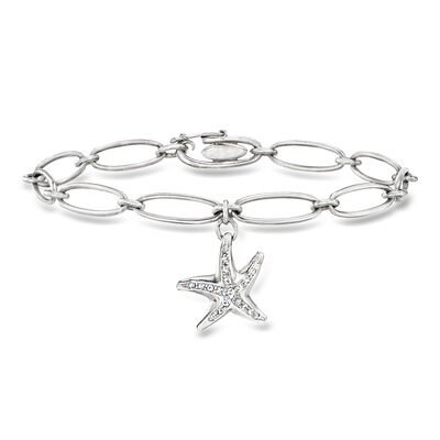 C. 1990 Vintage Tiffany Jewelry .16 ct. t.w. Diamond Starfish Charm Bracelet in Platinum