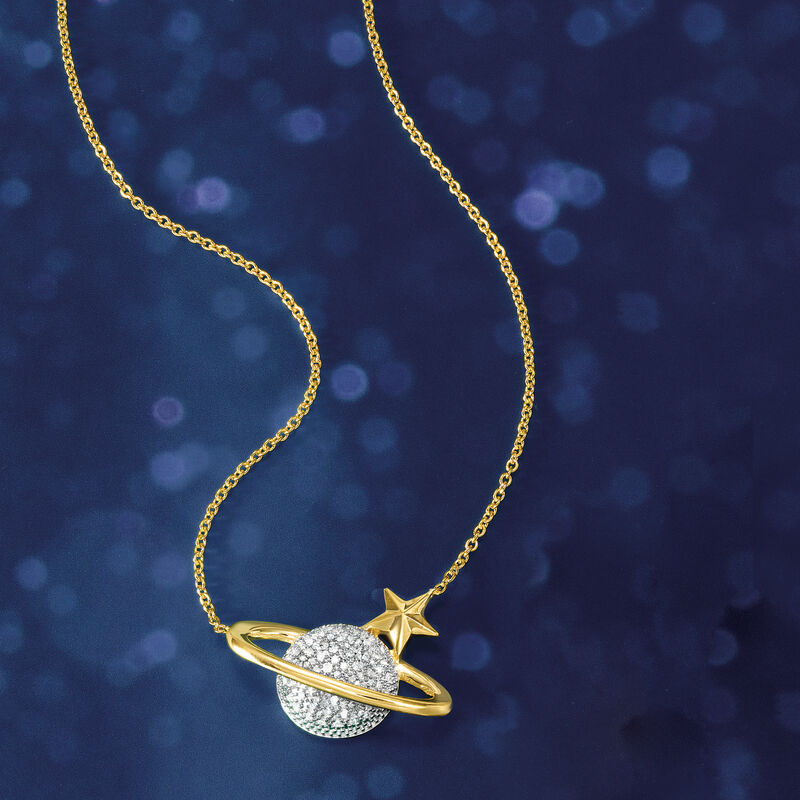 .15 ct. t.w. Pave Diamond Planet and Star Necklace in 18kt Gold Over Sterling image number 3