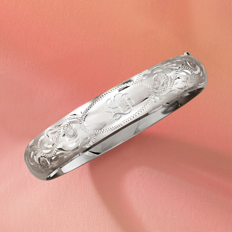 Sterling Silver Personalized Scrollwork Bangle Bracelet image number 2