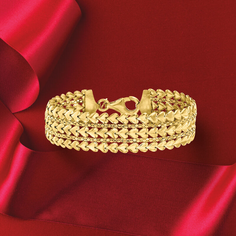 Italian 18kt Gold Over Sterling Multi-Row Heart Bracelet image number 2