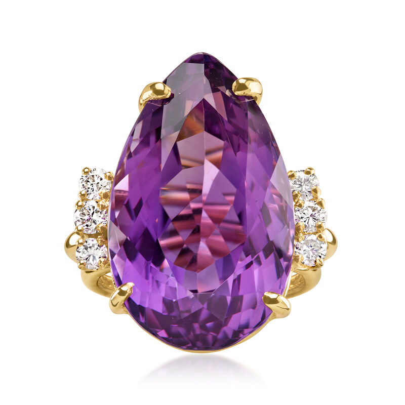 C. 1980 Vintage 22.00 Carat Amethyst Ring with .40 ct. t.w. Diamonds in 14kt Yellow Gold. Size 5 image number 0