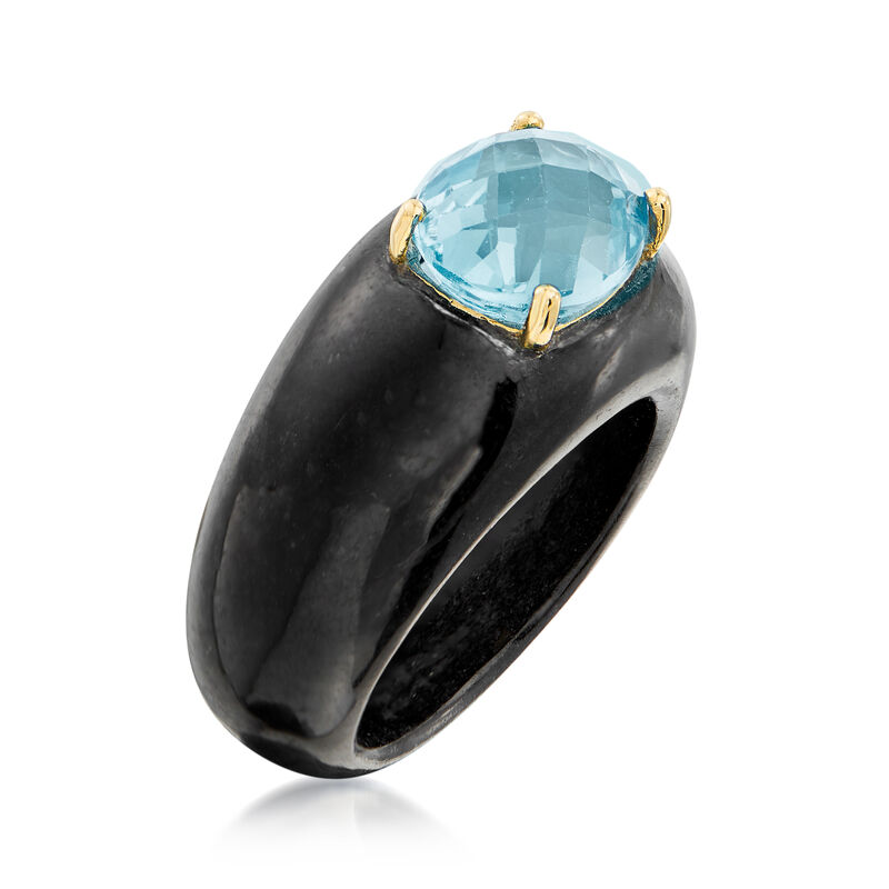 Black Jade and 3.20 Carat Blue Topaz Ring with 14kt Yellow Gold image number 2