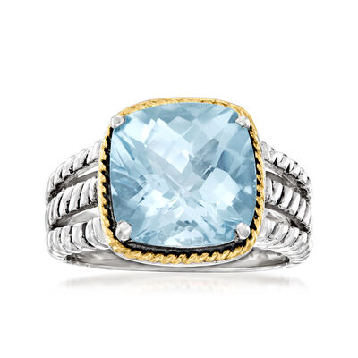 6.00 Carat Sky Blue Topaz Ring in Sterling Silver in 14kt Yellow Gold