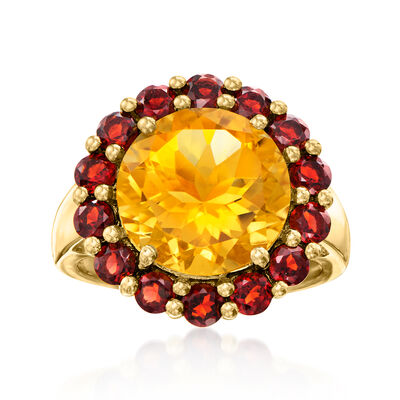 5.25 Carat Citrine and 1.50 ct. t.w. Garnet Ring in 18kt Gold Over Sterling