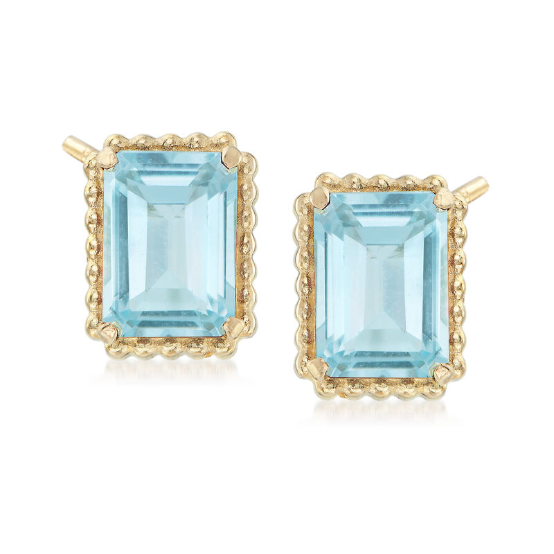4.00 ct. t.w. Swiss Blue Topaz and 14kt Yellow Gold Beaded Frame Earrings image number 0
