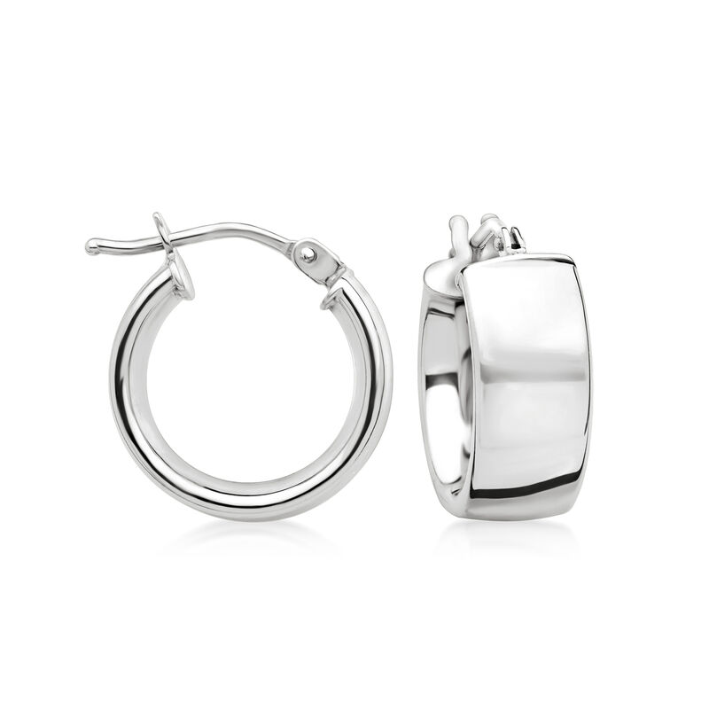 Italian 14kt White Gold Huggie Hoop Earrings. 1/2" image number 0