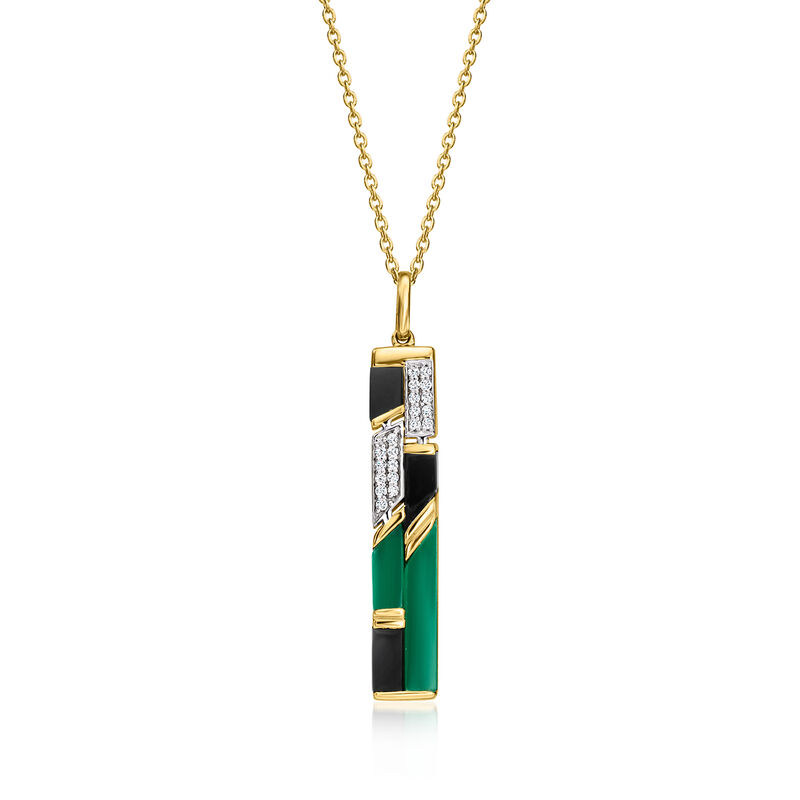 Onyx, Green Chalcedony and .10 ct. t.w. White Topaz Pendant Necklace in 18kt Gold Over Sterling. 18&quot; image number 1