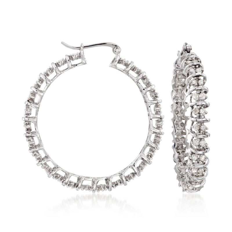 2.00 ct. t.w. Diamond Hoop Earrings in Sterling Silver image number 0