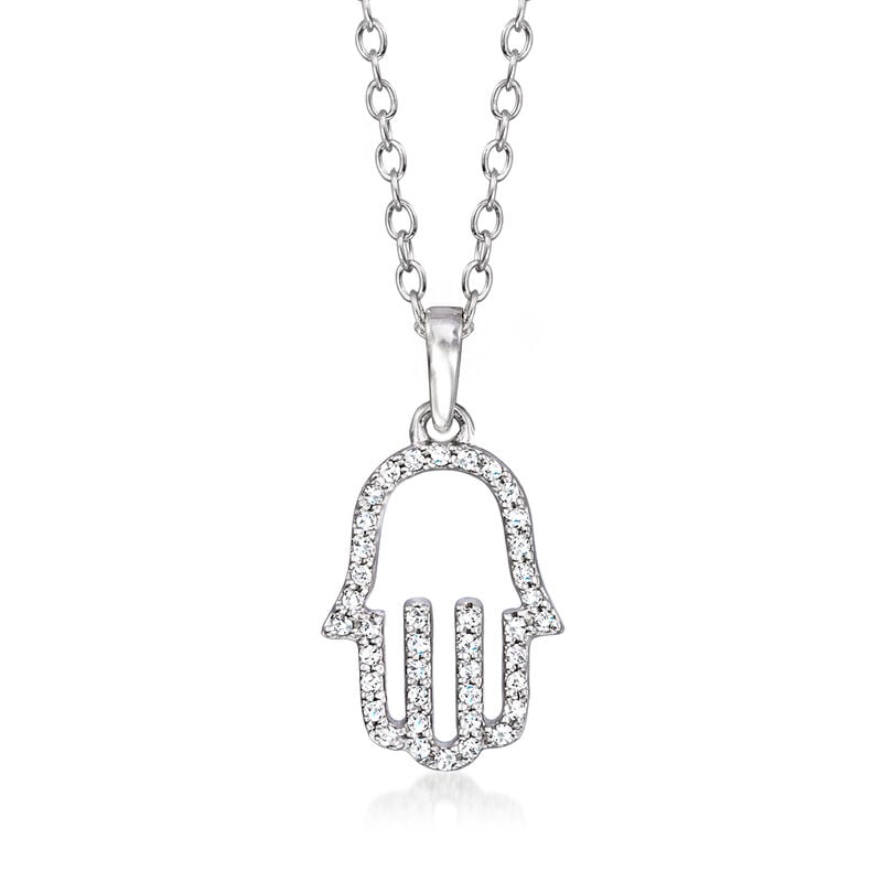 .10 ct. t.w. Diamond Hamsa Pendant Necklace in Sterling Silver image number 0
