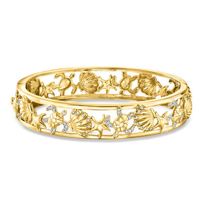 .33 ct. t.w. Diamond Sea Life Bangle Bracelet in 18kt Gold Over Sterling