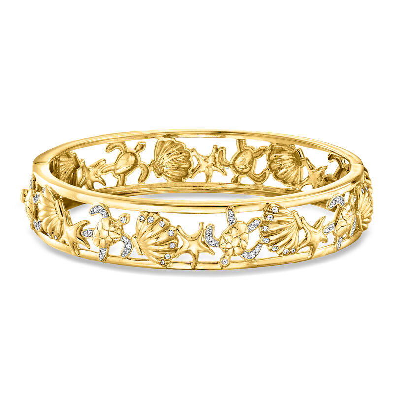.33 ct. t.w. Diamond Sea Life Bangle Bracelet in 18kt Gold Over Sterling. 7" image number 0
