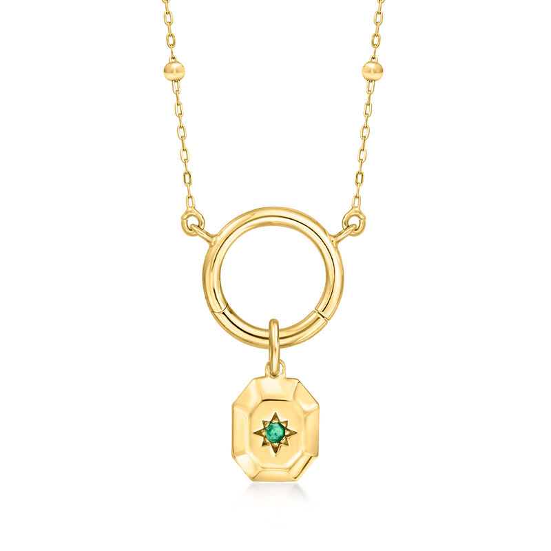 14kt Yellow Gold North Star Charm with Single Emerald. Charm image number 2
