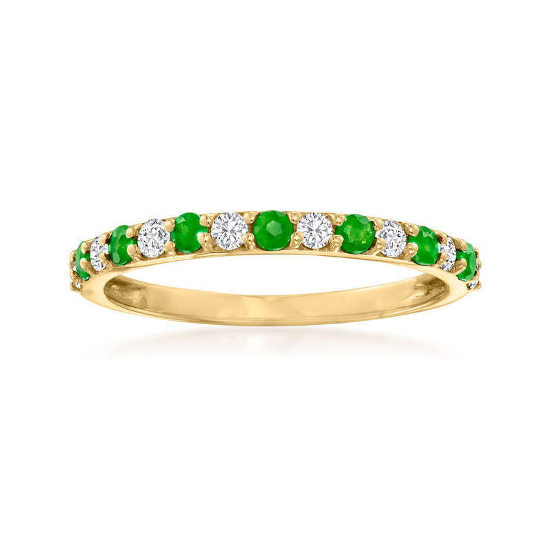 .10 ct. t.w. Emerald and .24 ct. t.w. Diamond Ring in 14kt Yellow Gold image number 0