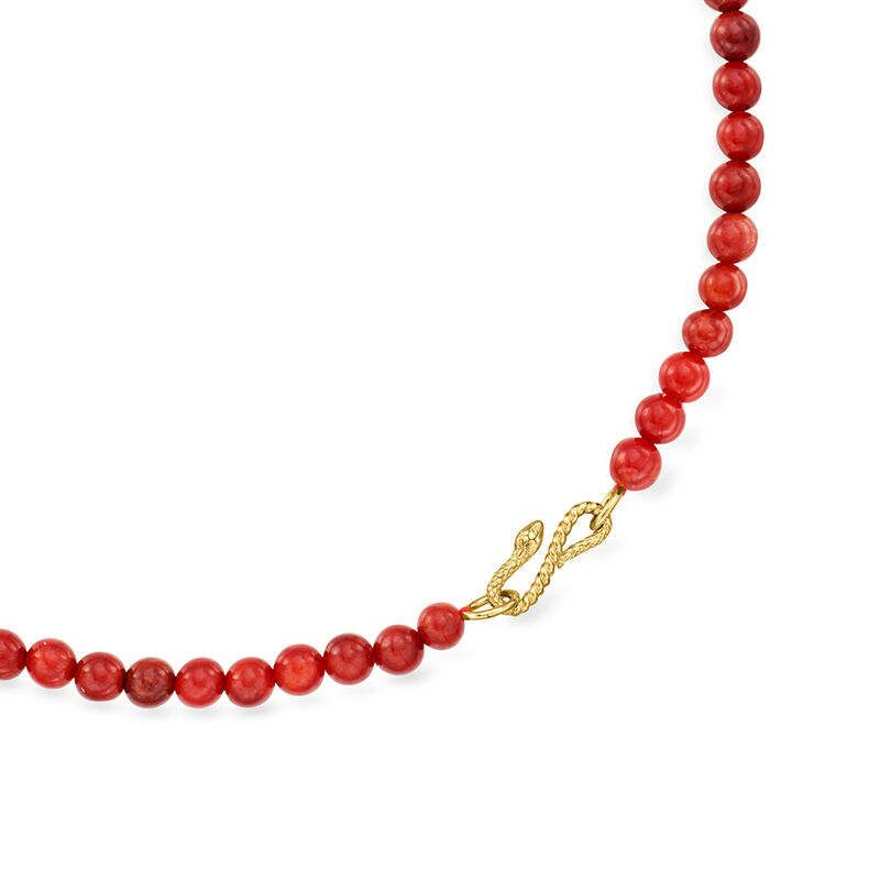 Red Jade and 18kt Gold Over Sterling Bead Necklace with Reversible Centerpiece. 18&quot; image number 3