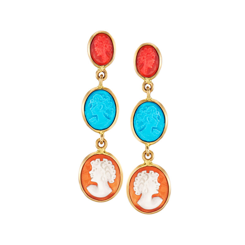 Italian Multicolored Cameo Drop Earrings in 18kt Gold Over Sterling image number 0