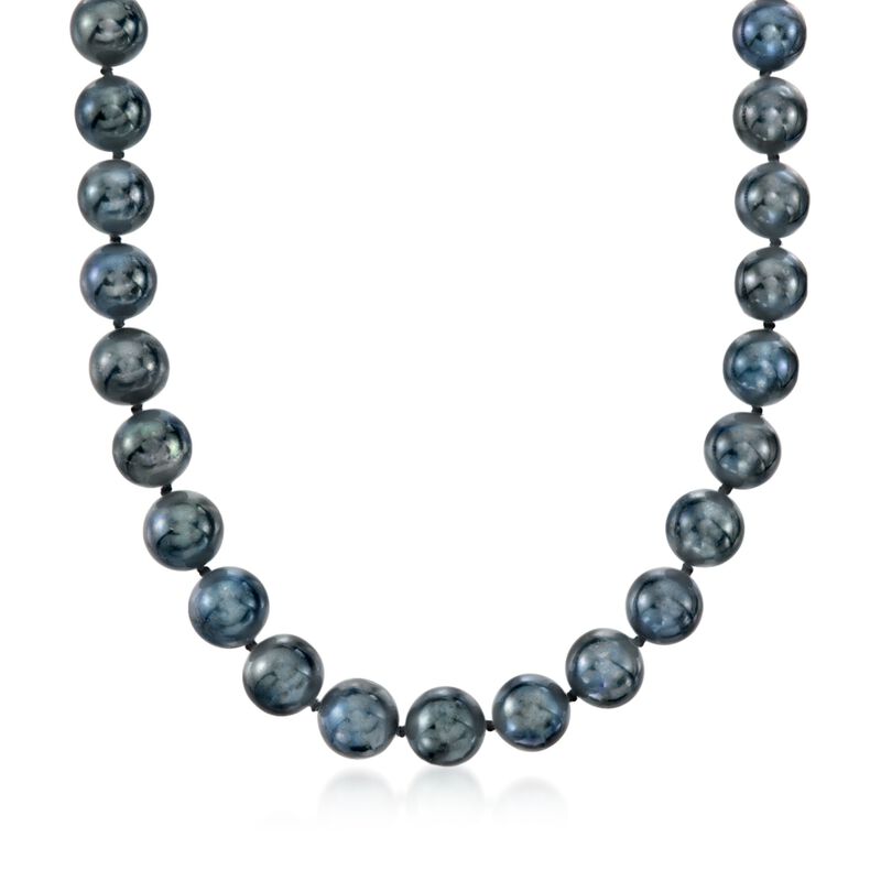 10-11mm Black Cultured Freshwater Pearl Necklace with 14kt White Gold image number 0