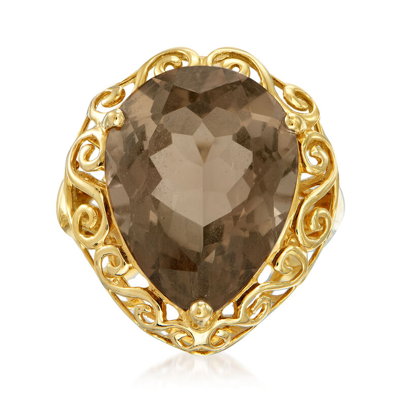 C. 1980 Vintage 13.50 Carat Smoky Quartz Ring in 14kt Yellow Gold. Size 7.5 image number 0