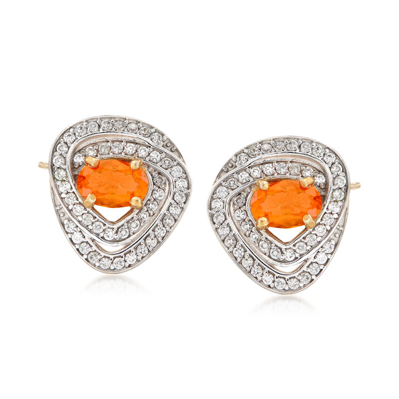 Fire Opal and .40 ct. t.w. White Zircon Earrings in 18kt Gold Over Sterling image number 0