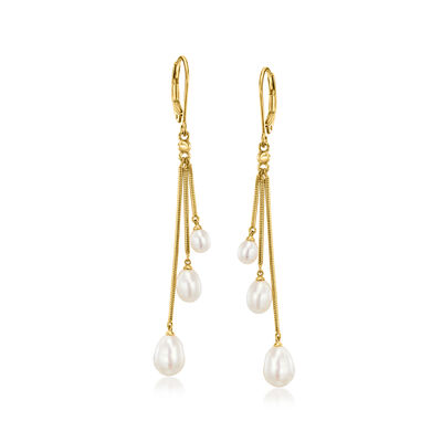 4-6.5mm Cultured Pearl Drop Earrings in 18kt Gold Over Sterling