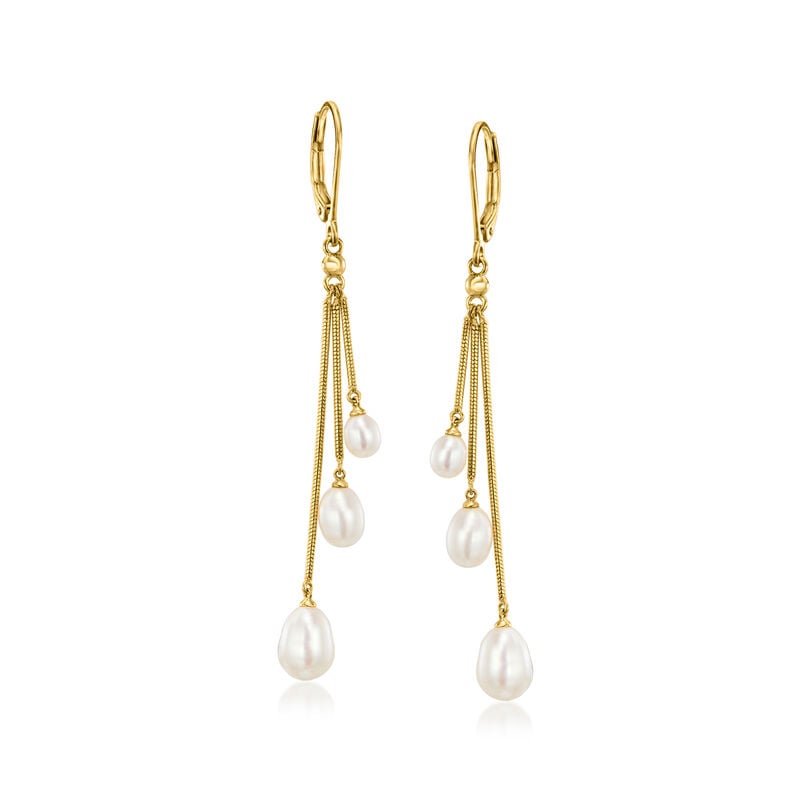 4-6.5mm Cultured Pearl Drop Earrings in 18kt Gold Over Sterling image number 0
