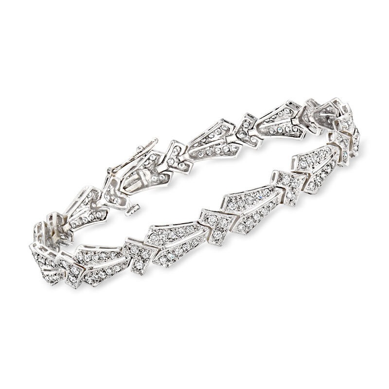 C. 1990 Vintage 2.40 ct. t.w. Diamond Fancy-Link Bracelet in 18kt White Gold. 7" image number 0
