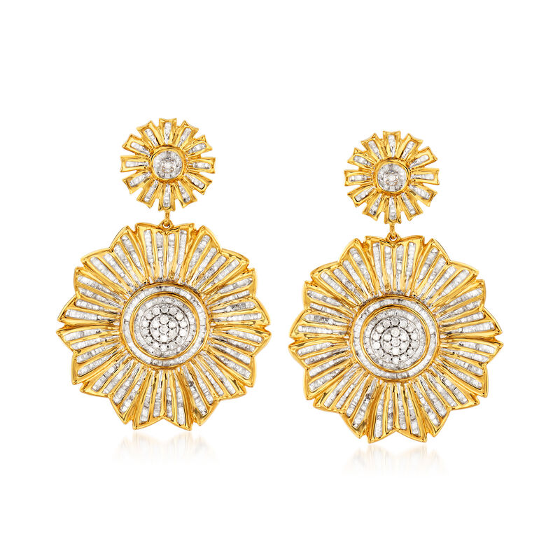 3.00 ct. t.w. Diamond Flower Drop Earrings in 18kt Gold Over Sterling image number 0