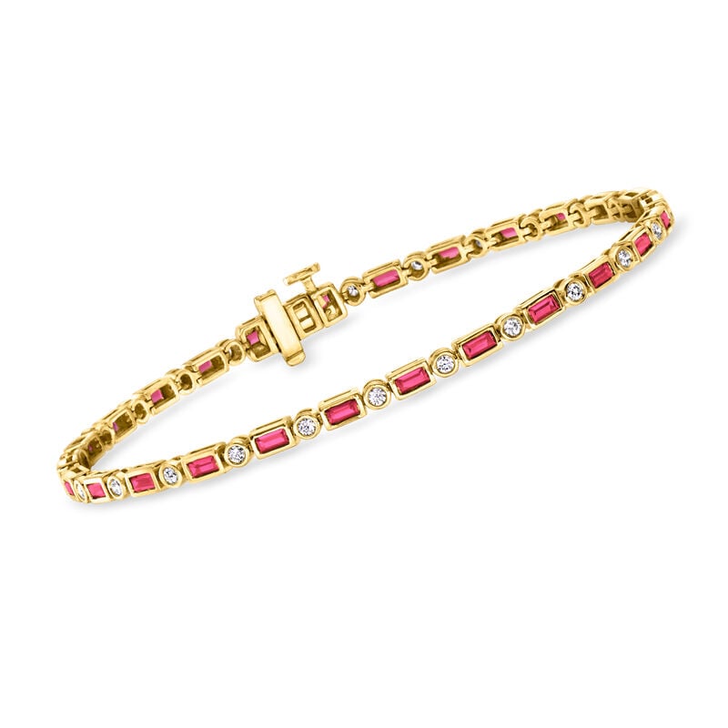 1.30 ct. t.w. Lab-Grown Ruby and .50 ct. t.w. Lab-Grown Diamond Tennis Bracelet in 18kt Gold Vermeil image number 0