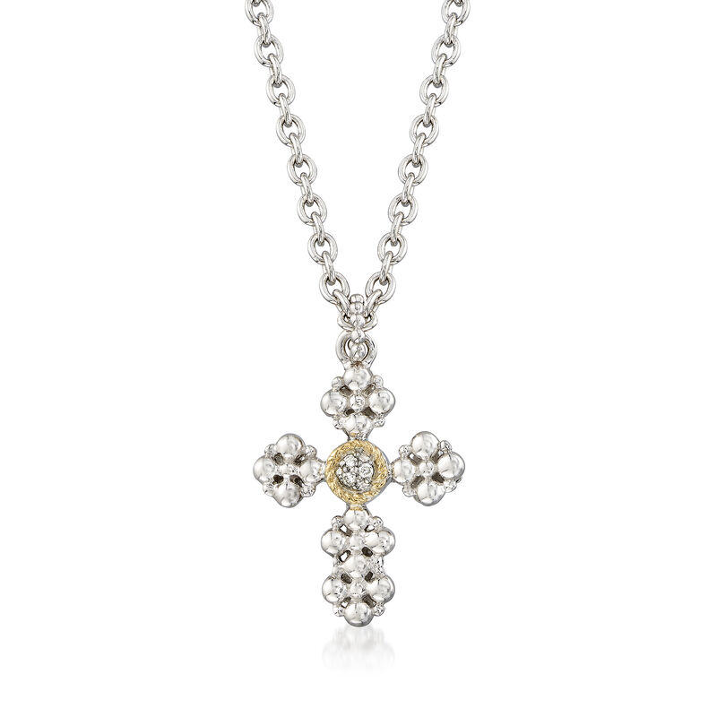 Andrea Candela &quot;Cava&quot; Sterling Silver and 18kt Yellow Gold Cross Pendant Necklace with Diamond Accents image number 1