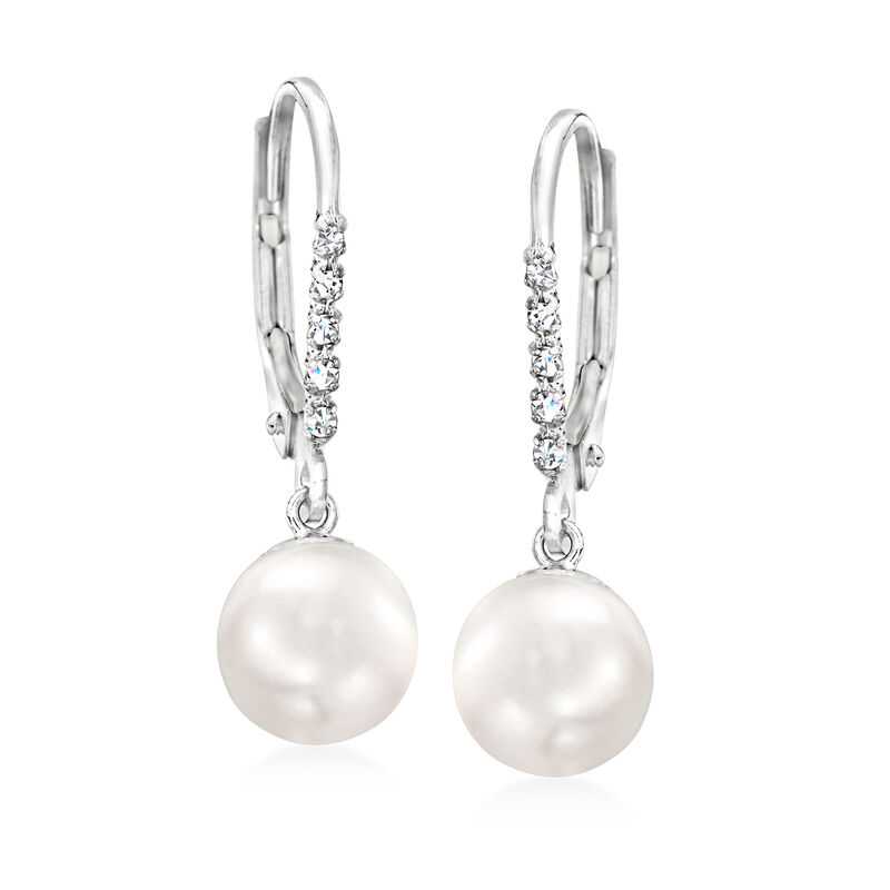 7-7.5mm Cultured Pearl Drop Earrings with Diamonds in 14kt White Gold  image number 0