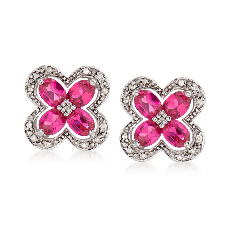 1.40 ct. t.w. Simulated Ruby Stud Earrings in Sterling Silver image number 0