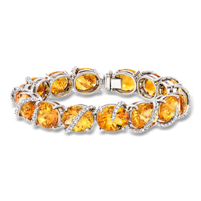 C. 1990 Vintage 80.00 ct. t.w. Citrine and 2.20 ct. t.w. Diamond Link Bracelet in 18kt White Gold