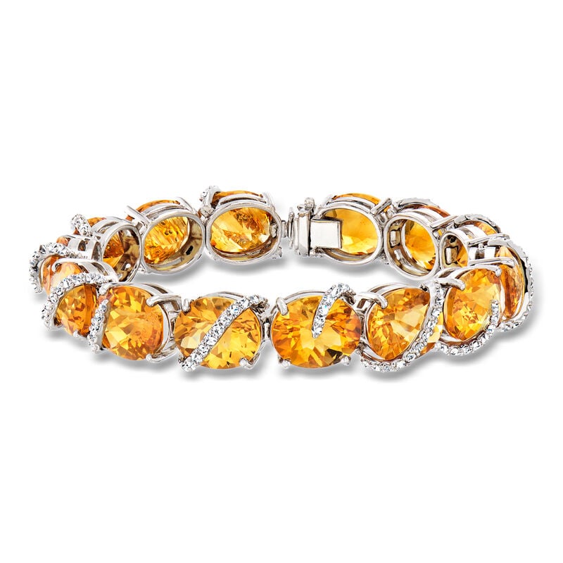 C. 1990 Vintage 80.00 ct. t.w. Citrine and 2.20 ct. t.w. Diamond Link Bracelet in 18kt White Gold. 6.75" image number 0