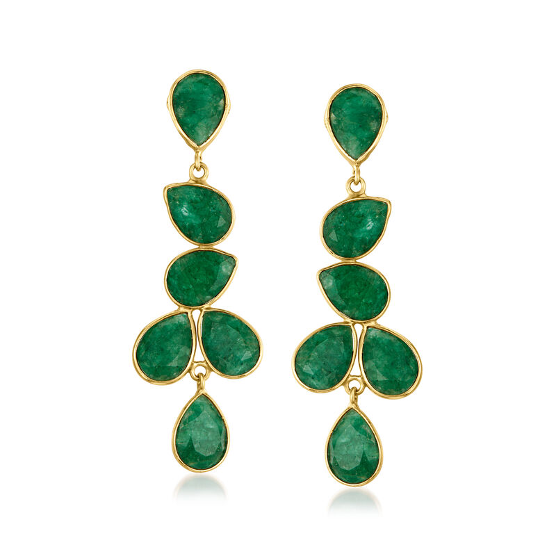 22.68 ct. t.w. Emerald Drop Earrings in 18kt Gold Over Sterling  image number 0