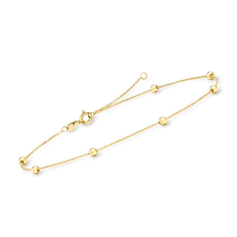 Italian 3mm 10kt Yellow Gold Bead Station Anklet. 9" image number 2