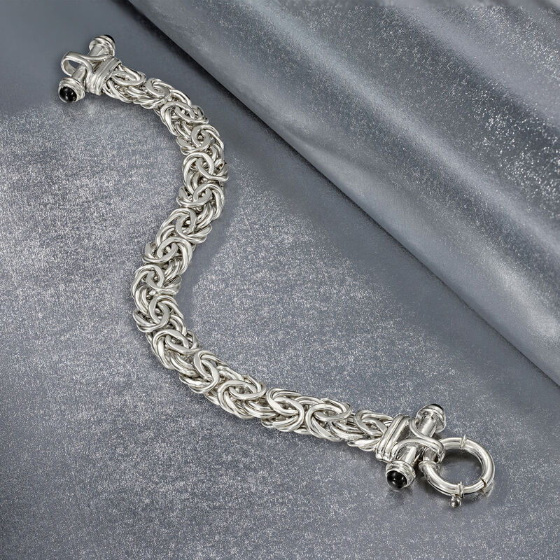 Sterling Silver Byzantine Bracelet with Black Onyx image number 4