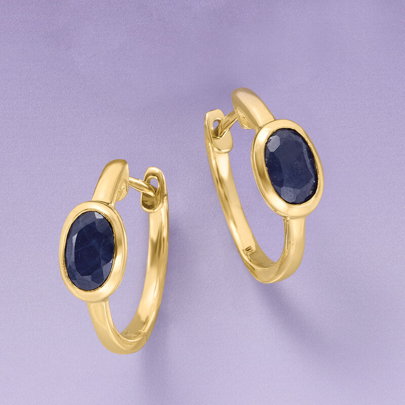 1.30 ct. t.w. Sapphire Hoop Earrings in 14kt Yellow Gold image number 2