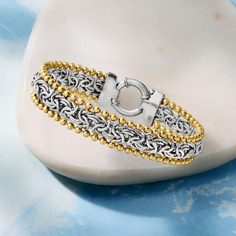 Two-Tone Sterling Silver Byzantine Beaded-Edge Bracelet image number 5