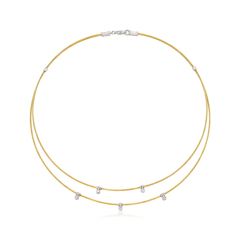 ALOR &quot;Classique&quot; .11 ct. t.w. Diamond Double-Row Station Yellow Cable Necklace with 18kt White Gold. 16.5&quot; image number 1