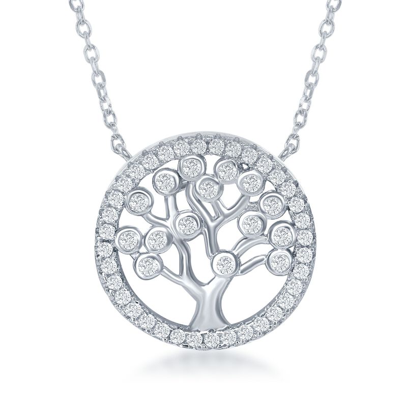 .60 ct. t.w. CZ Tree of Life Necklace in Sterling Silver. 16.5&quot; image number 0