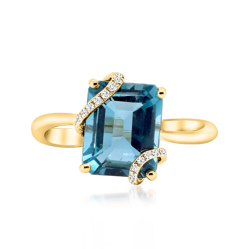 4.00 Carat London Blue Topaz Ring with Diamonds in 14kt Yellow Gold image number 0