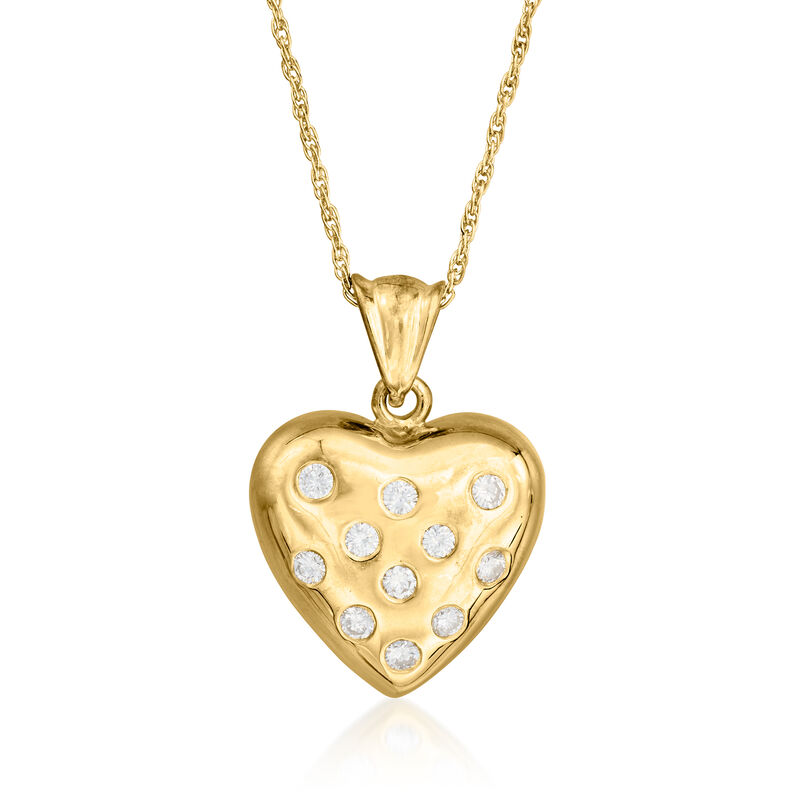 C. 1990 Vintage .35 ct. t.w. Diamond Heart Pendant Necklace in 14kt Yellow Gold. 18&quot; image number 0