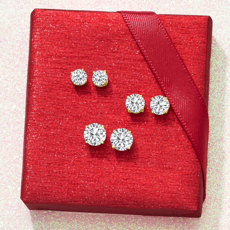 6.00 ct. t.w. CZ Jewelry Set: Three Pairs of Stud Earrings in 18kt Gold Over Sterling image number 8