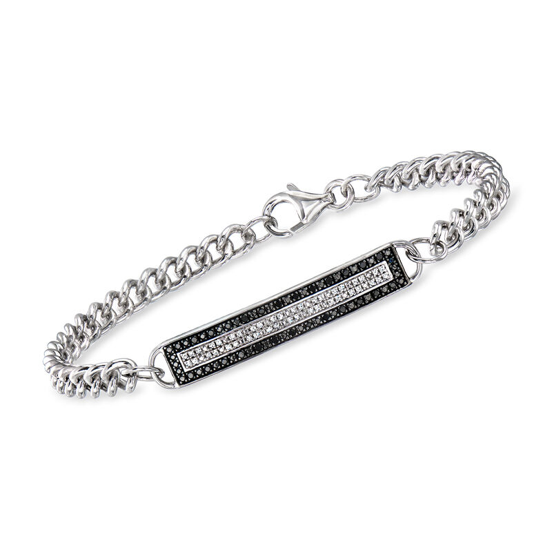 .20 ct. t.w. Black and White Diamond ID Bracelet in Sterling Silver image number 0