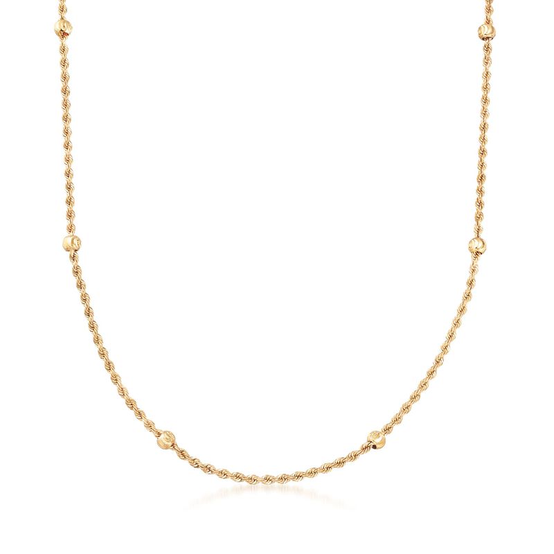 14kt Yellow Gold Rope Chain and Bead Station Necklace image number 0