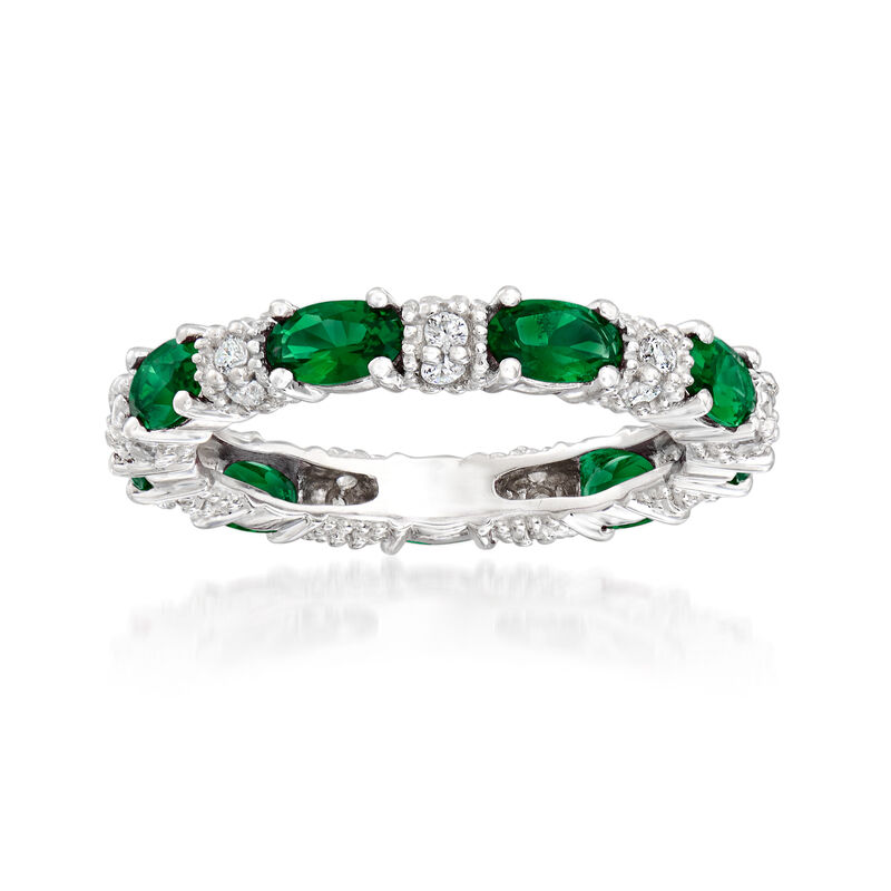 2.00 ct. t.w. Simulated Emerald and .30 ct. t.w. CZ Band in Sterling Silver image number 0